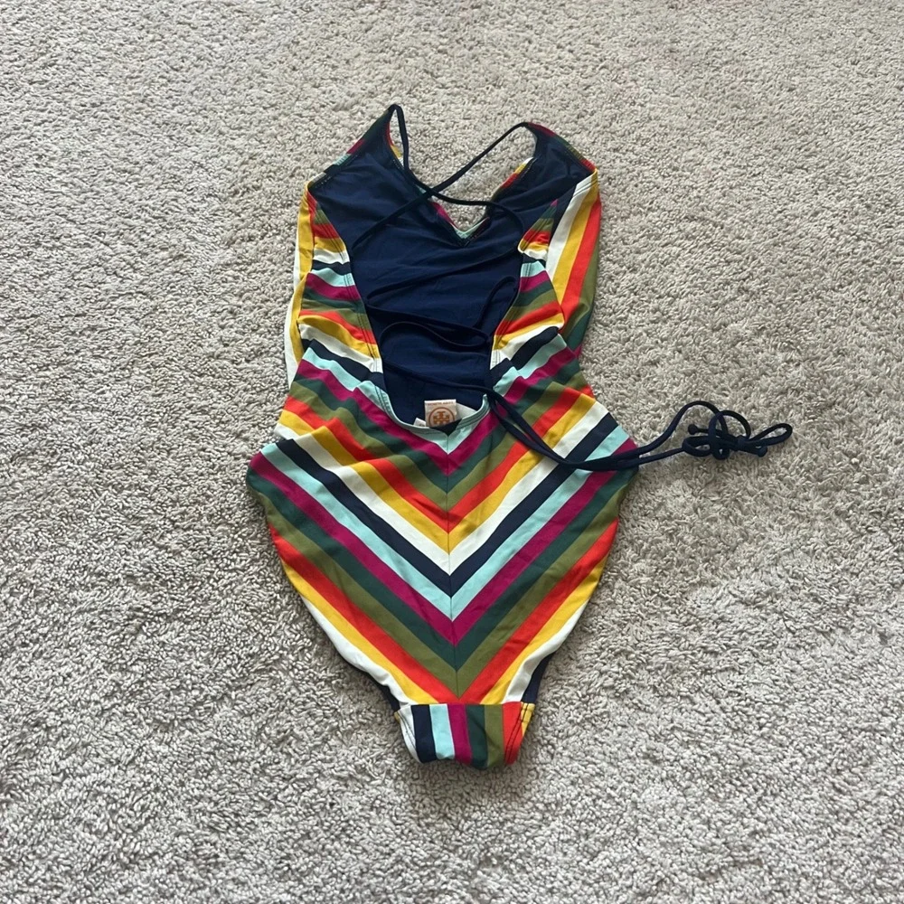 Tory Burch Swimsuit Small‎ Feliz Stripe One Piece Colorful Lattice Retro